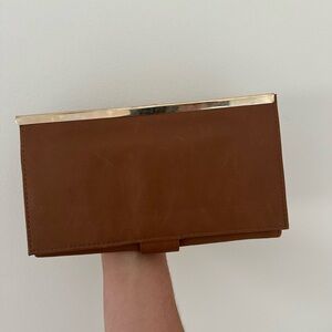 Cognac Brown Wallet/Clutch with Gold Detail